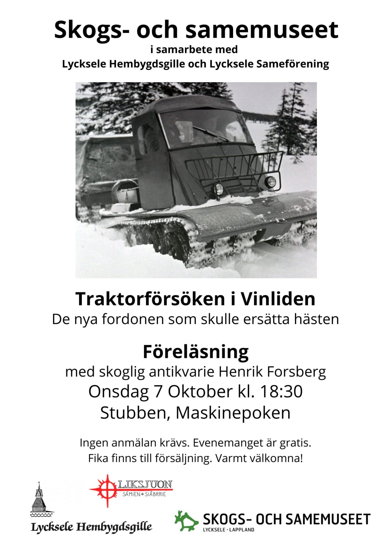 Föreläsning, Traktorförsöken i Vinliden, affisch